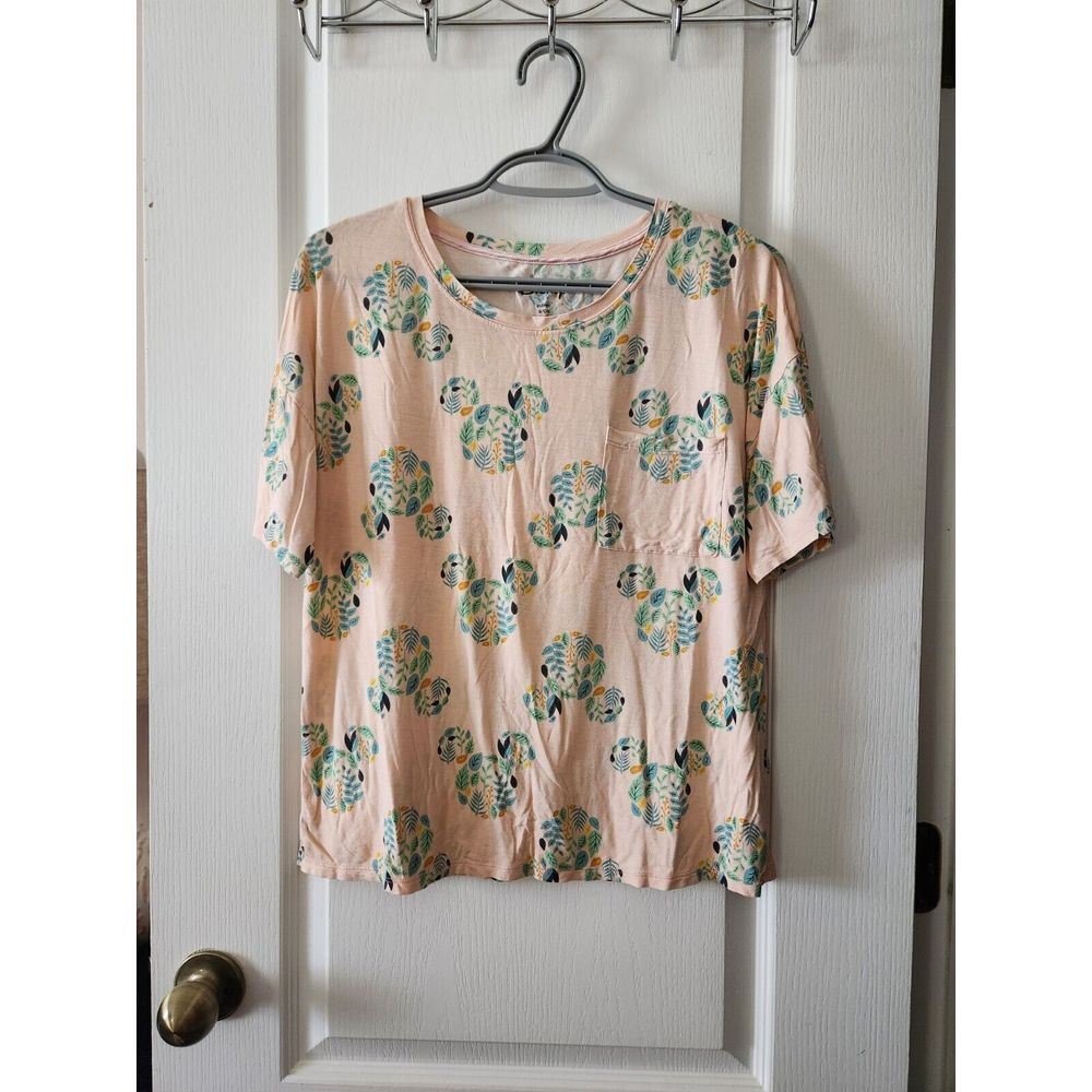Disney Mickey Mouse Leaves Women's T-Shirt Short Sleeve Round Neck Top Size S